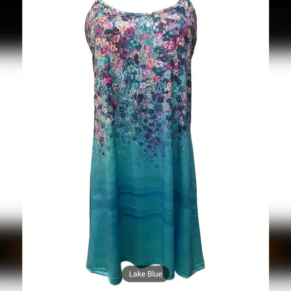 Floral Print Spaghetti Dress, Vacation Sleeveless Scoop Neck Summer Dress, Women - Picture 2 of 3